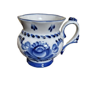 🌼Vintage  Hand Painted Blue Floral Demitasse Expresso Cup Hand Made In Russia